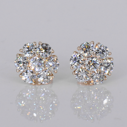 14k Solid Gold 11mm Lab Diamond Flower Earrings - 50313