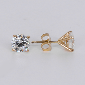 14k Solid Gold Lab Diamond 8mm Solitaire Pushback Earrings - 50334