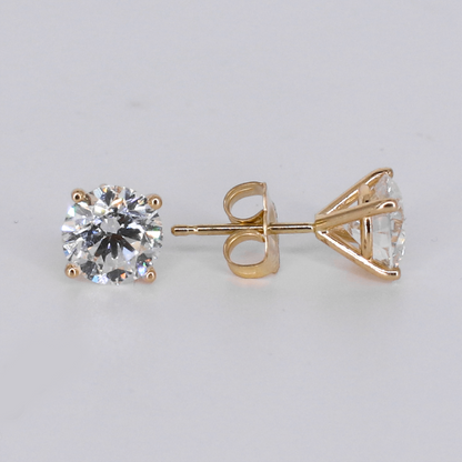 14k Solid Gold Lab Diamond 8mm Solitaire Pushback Earrings - 50334