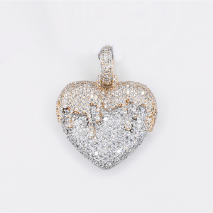 14k Solid Gold Diamond Drip Heart Pendant - 60576