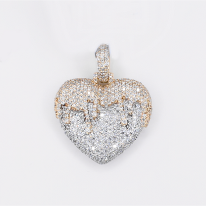 14k Solid Gold Diamond Drip Heart Pendant - 60576