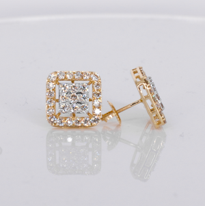 14k Solid Gold 15mm Diamond Square Earrings - 50323