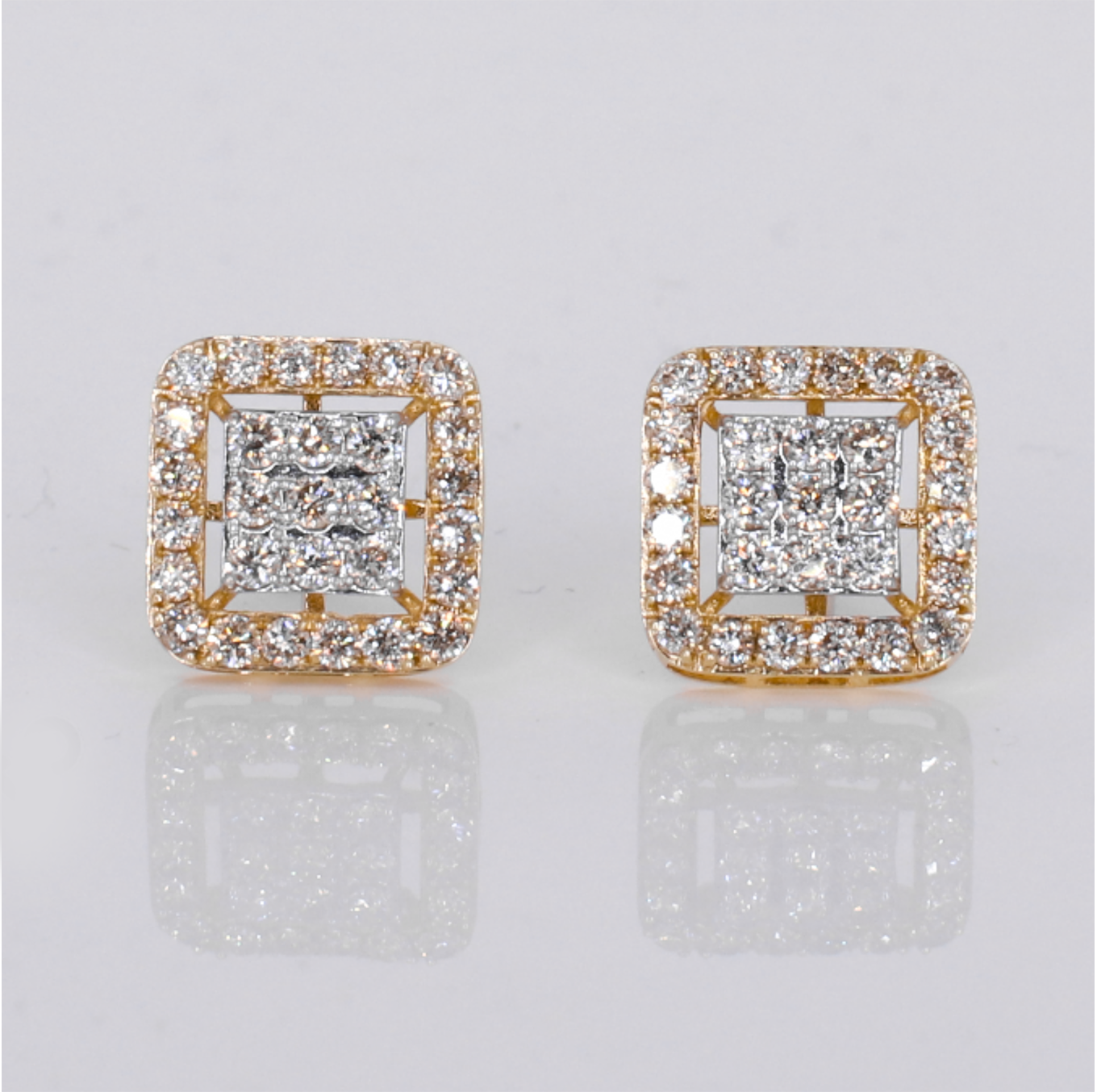 14k Solid Gold 15mm Diamond Square Earrings - 50323