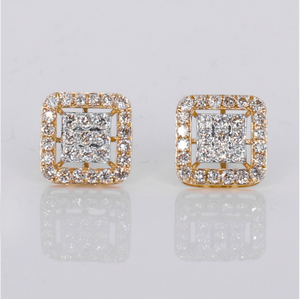 14k Solid Gold 15mm Diamond Square Earrings - 50323