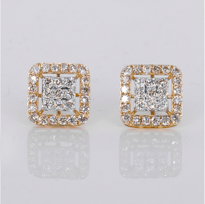 14k Solid Gold 15mm Diamond Square Earrings - 50323