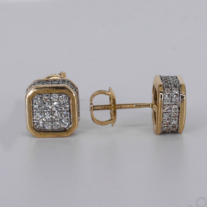 10k Solid Gold 10mm VVS Lab Diamond Square Earrings - 50355