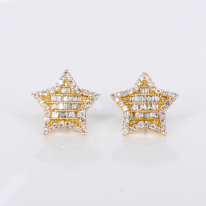 14k Solid Gold 17mm Diamond Baguette Star Earrings - 50299