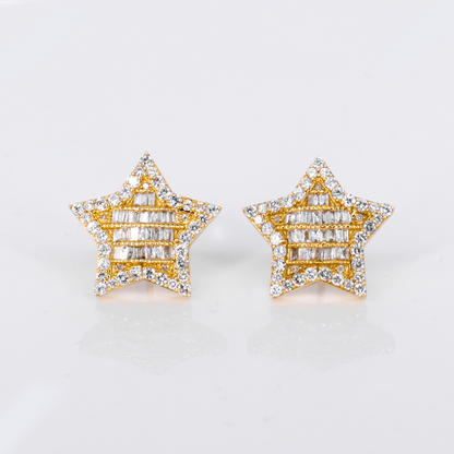 14k Solid Gold 17mm Diamond Baguette Star Earrings - 50299