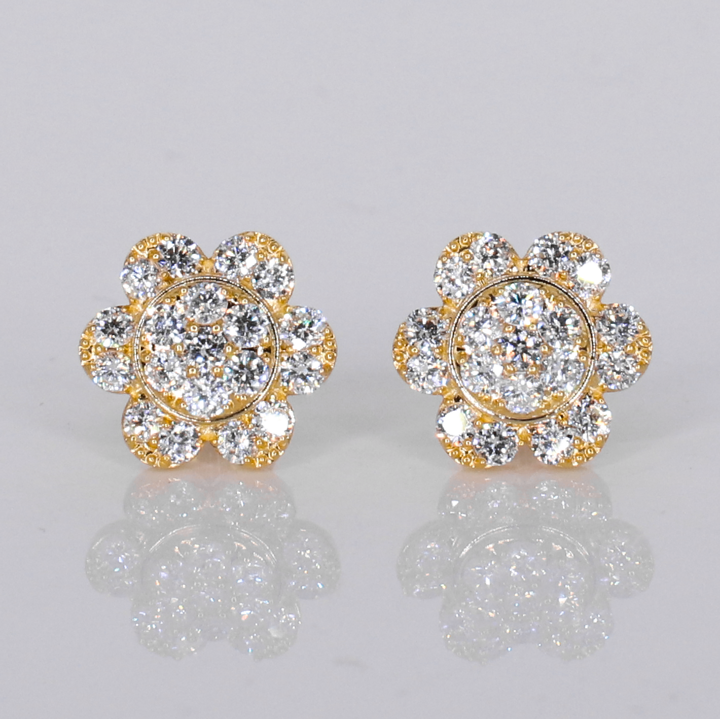 14k Solid Gold 13mm Lab Diamond Sun Flower Earrings - 50314