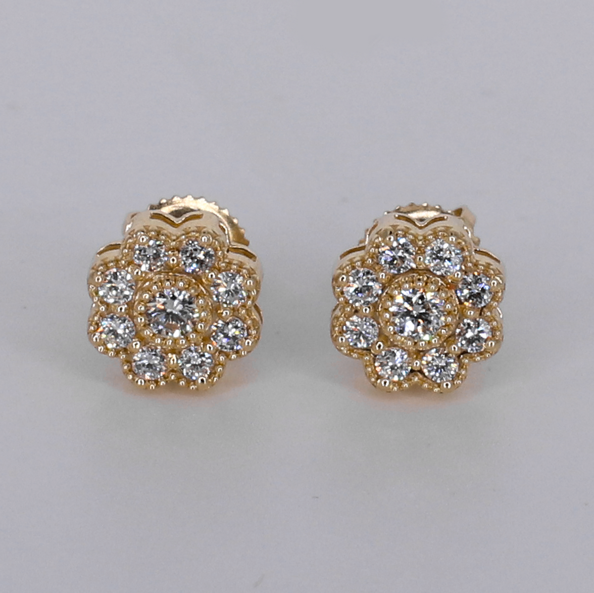 14k Solid Gold 8.5mm VVS Lab Diamond Flower Earrings - 50351