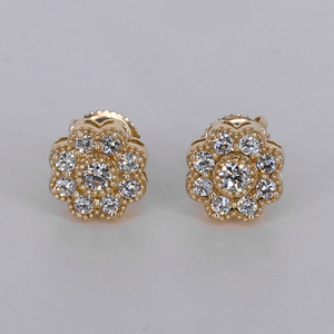 14k Solid Gold 8.5mm VVS Lab Diamond Flower Earrings - 50351