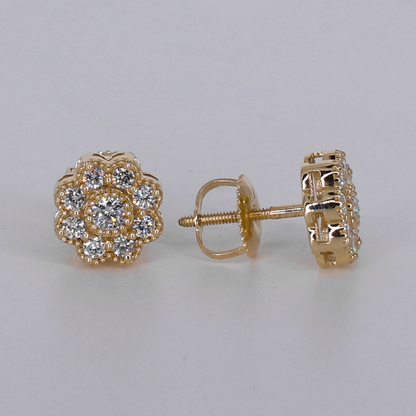 14k Solid Gold 8.5mm VVS Lab Diamond Flower Earrings - 50351