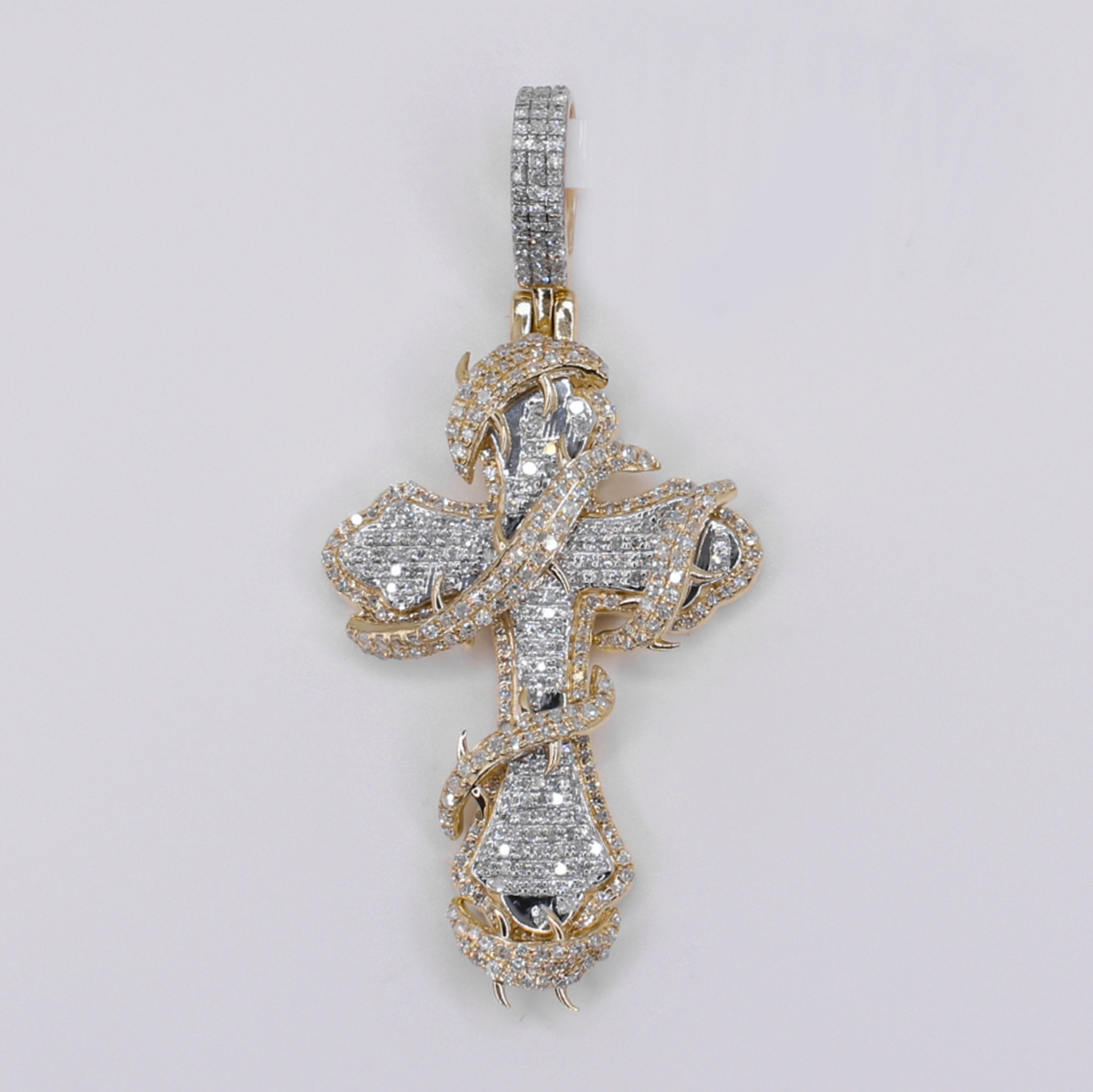 10k Gold Diamond Thorn Cross Pendant - 60662