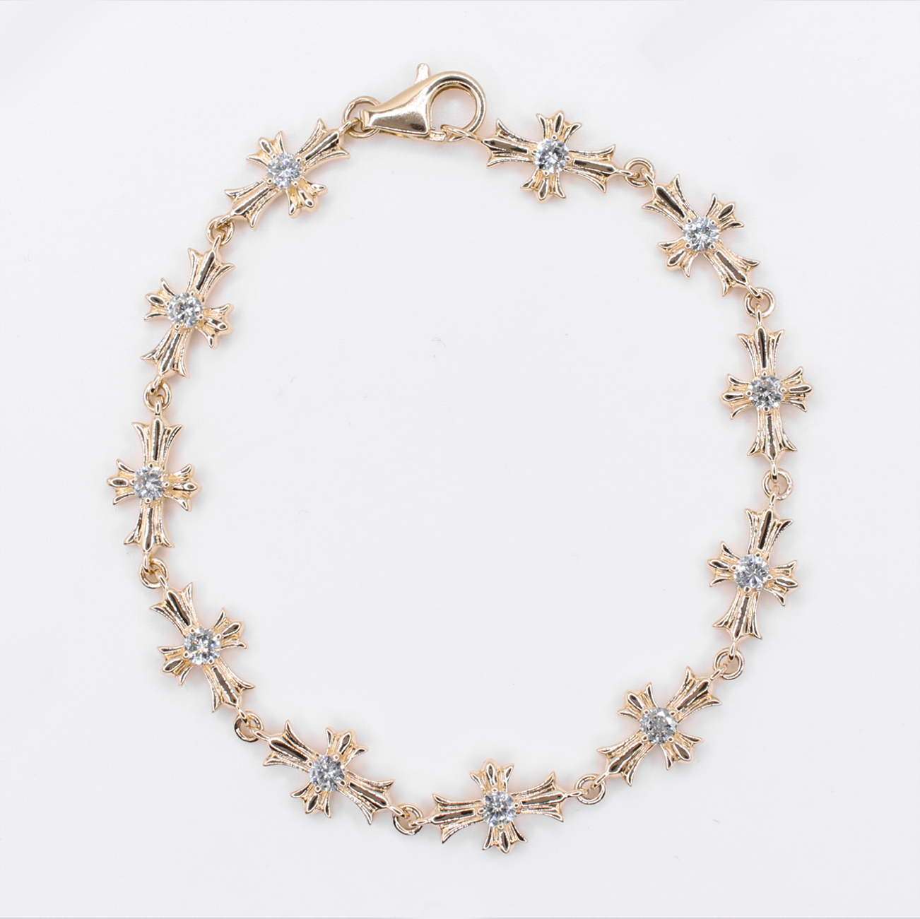 14k Solid Gold Diamond Cross Bracelet - 20236