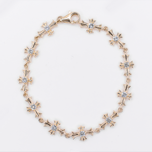 14k Solid Gold Diamond Cross Bracelet - 20236