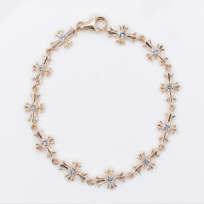14k Solid Gold Diamond Cross Bracelet - 20236