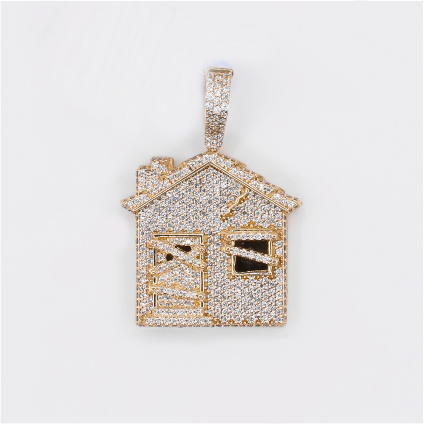 14k Solid Gold Diamond Trap House Pendant - 60606