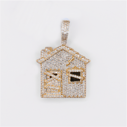 14k Solid Gold Diamond Trap House Pendant - 60606