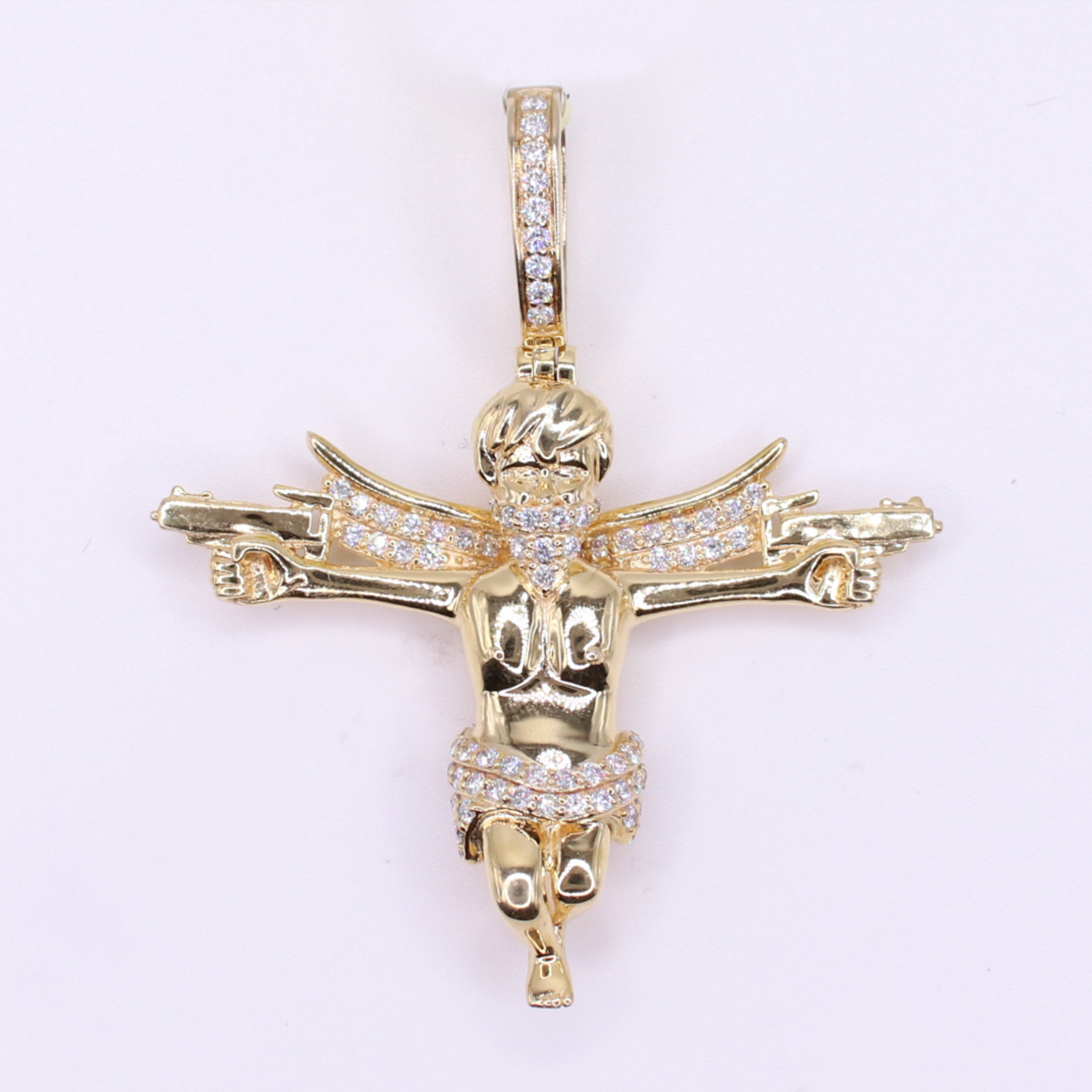 10k Solid Gold Diamond Double Uzi Angel Pendant - 60626