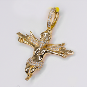 10k Solid Gold Diamond Double Uzi Angel Pendant - 60626