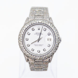 Rolex Date 34mm 1500 White Diamond Dial - Fully Iced Out - 40002