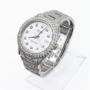 Rolex Date 34mm 1500 White Diamond Dial - Fully Iced Out - 40002