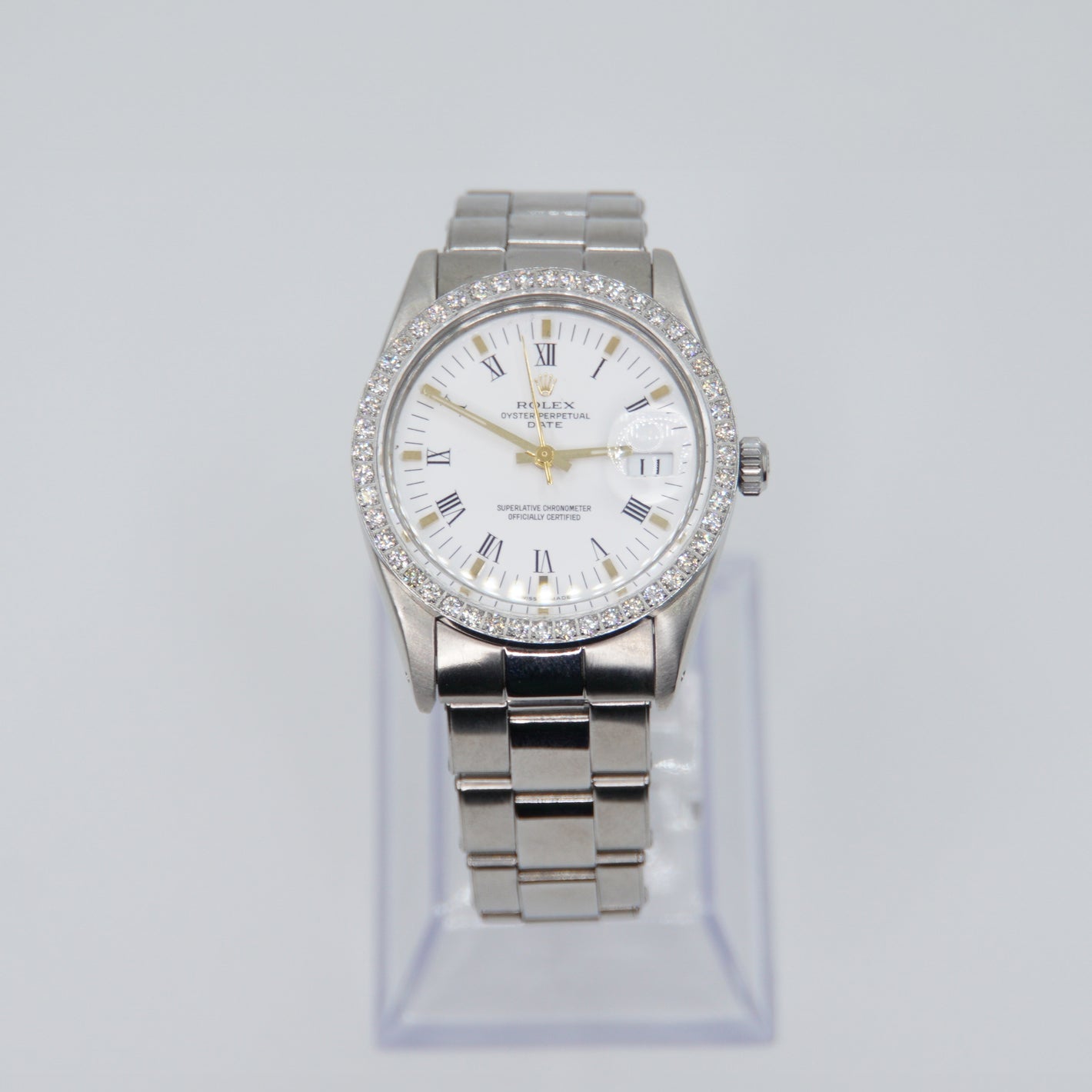 Rolex Date 34mm 15010 White Dial - Diamond Bezel - 40000