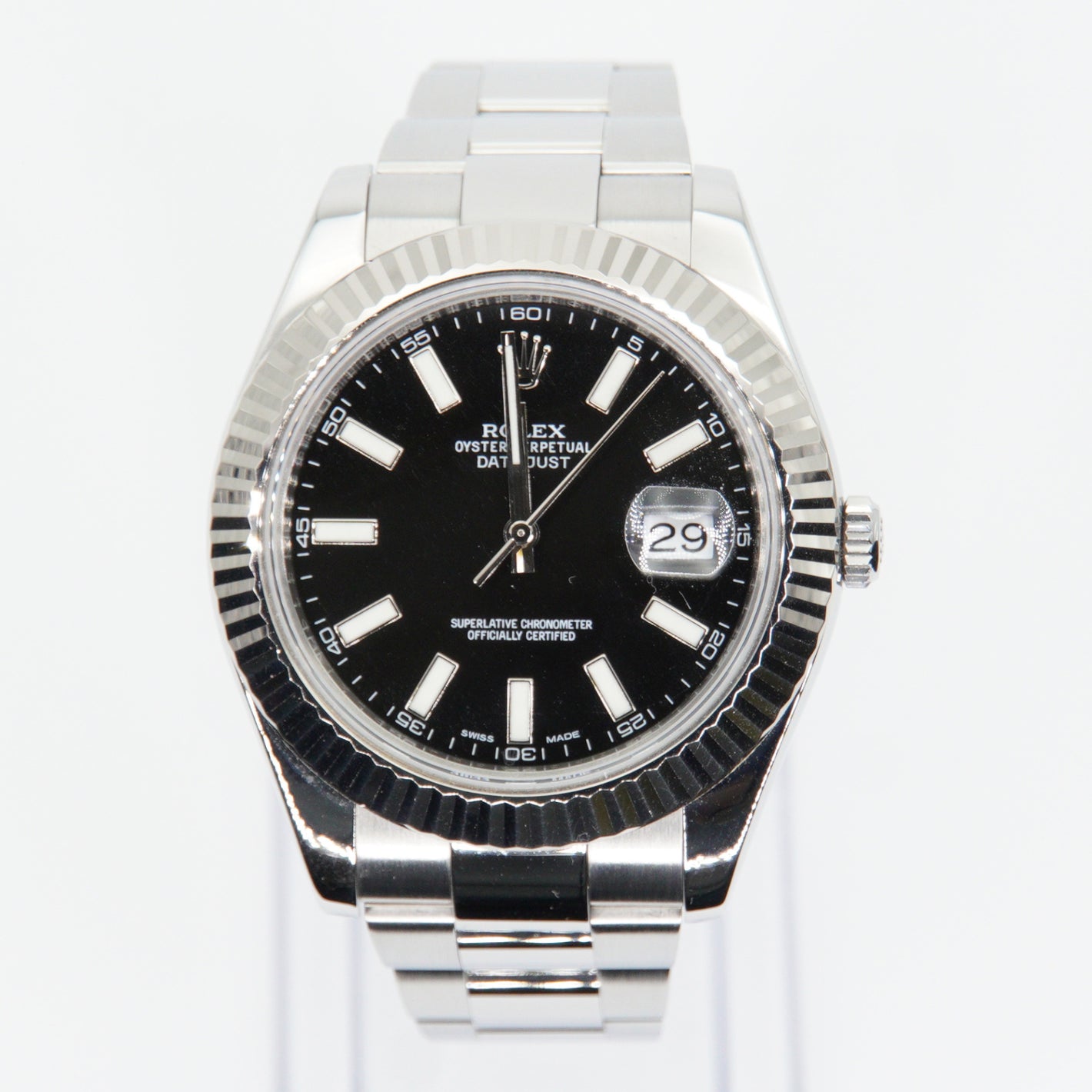 Rolex Datejust 41mm 116334 Stainless Steel - 18k White Gold Bezel & Black Stick Dial - 40009