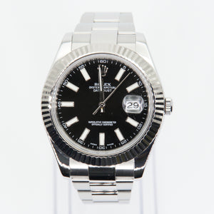 Rolex Datejust 41mm 116334 Stainless Steel - 18k White Gold Bezel & Black Stick Dial