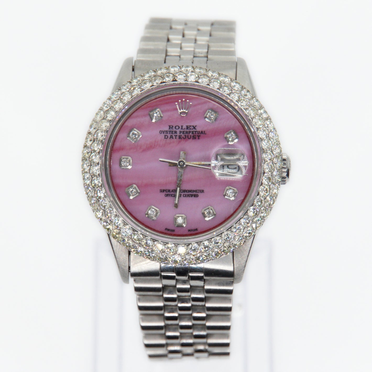 Rolex Datejust 36mm 16030 - Double Row Diamond Bezel - Pink MOP Diamond Dial - 40030