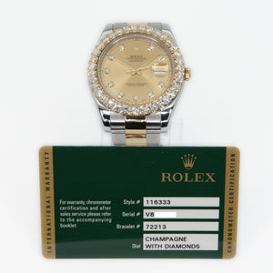 Rolex Datejust 41mm 116333 - 18k Gold & Stainless Steel - Diamond Bezel & Dial - 40013