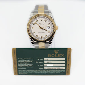 Rolex Datejust 41mm 116333 - 18k Gold & Stainless Steel - White Diamond Dial - 40015