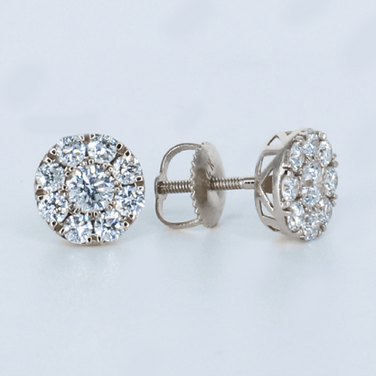 14k Solid Gold 8mm Lab Diamond Cluster Earrings - 50330