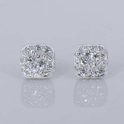 14k Solid Gold 12mm Lab Diamond Square Earrings - 50315