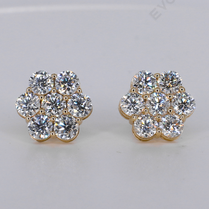 14k Solid Gold 15mm VVS Lab Diamond Flower Earrings - 50348