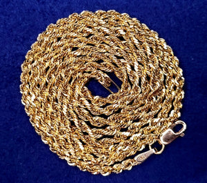 14k Solid Gold 3mm Rope Chain