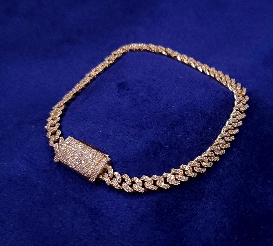 Solid Gold and Diamond Big Lock 5.5mm Cuban Bracelet