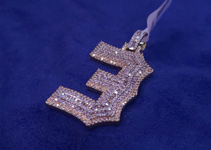 Solid 10K Gold Custom Baguette 3 Layer Large Initial & Number Pendants