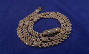 10k Solid Gold Diamond Cuban with Hearts Chain