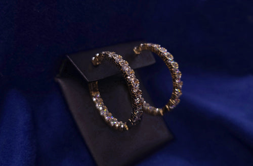 14k Solid Gold Diamond Hoop Earrings