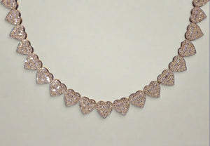 Solid 10k Gold Heart Baguette Tennis Chain