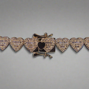 Solid 10k Gold Heart Baguette Tennis Chain