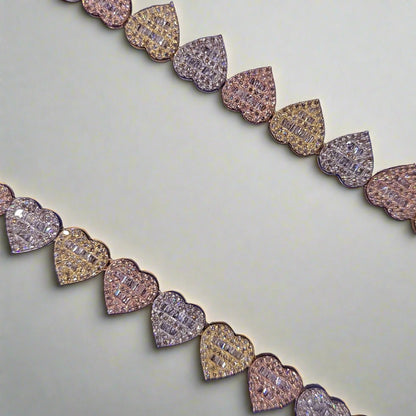 10k Solid Gold 9mm Diamond Heart Baguette Tennis Chain - 10021