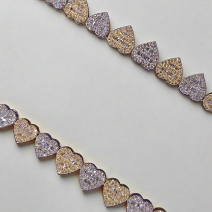 10k Solid Gold 9mm Diamond Heart Baguette Tennis Chain - 10021