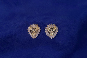 Solid 10k Gold 12mm Diamond Lion Earrings