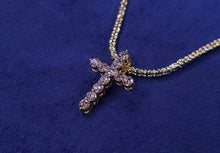 Load image into Gallery viewer, 14k Solid Gold 12-Pointer VS1 Diamond Cross Pendant and Ice Chain set
