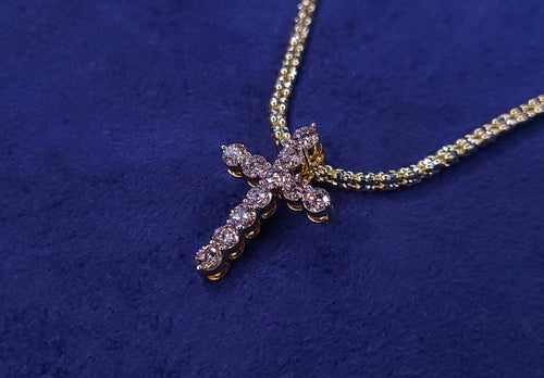 14k Solid Gold 12-Pointer VS1 Diamond Cross Pendant and Ice Chain set