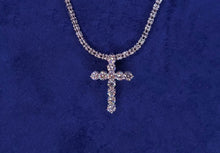 Load image into Gallery viewer, 14k Solid Gold 12-Pointer VS1 Diamond Cross Pendant and Ice Chain set