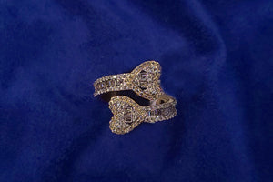 14k Solid Gold Baguette Diamond Heart Cuff Ring