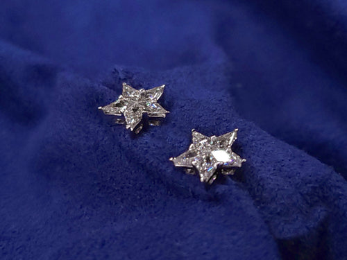 14k Solid Gold VS1 Diamond 9mm Star Pie-Cut Earrings